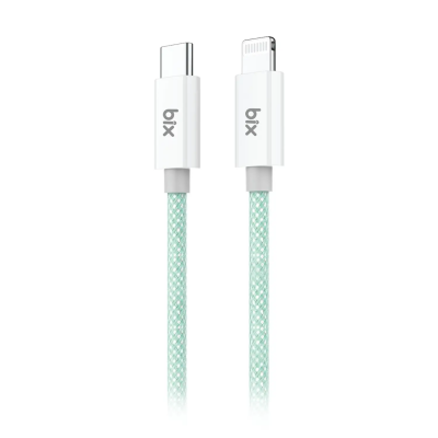 Bix T3CL Type-C to Lightning iPhone 27W Örgülü Hızlı Şarj ve Data Kablosu 1 Metre Yeşil