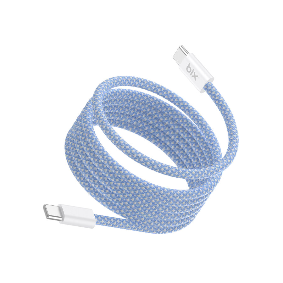 Bix T4CC 65W Type-C to Type-C Örgülü Manyetik Tasarım Hızlı Şarj ve Data Kablosu 1 Metre Mavi - 5
