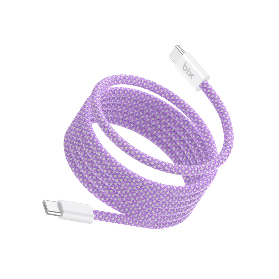 Bix T4CC 65W Type-C to Type-C Örgülü Manyetik Tasarım Hızlı Şarj ve Data Kablosu 1 Metre Mor - 5