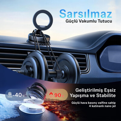 Bix TCH05 360 Derece Dönebilen Vakumlu Manyetik Mıknatıslı Araç içi Telefon Tutucu Siyah - 4