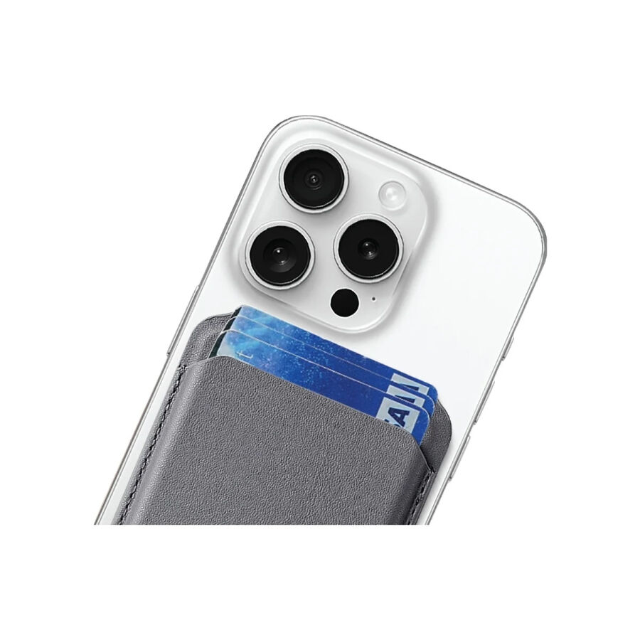 Bix TMW2 iPhone MagSafe Manyetik Deri Kartlık Katlanabilir Standlı Cüzdan Gri - 2