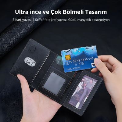 Bix TMW3 iPhone MagSafe Uyumlu Manyetik Deri Kartlık İnce Cüzdan 6 Kart Kapasiteli Mor - 2