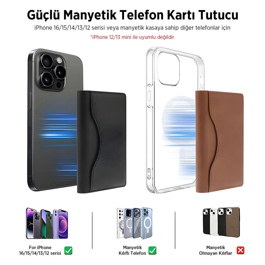 Bix TMW3 iPhone MagSafe Uyumlu Manyetik Deri Kartlık İnce Cüzdan 6 Kart Kapasiteli Mor - 7