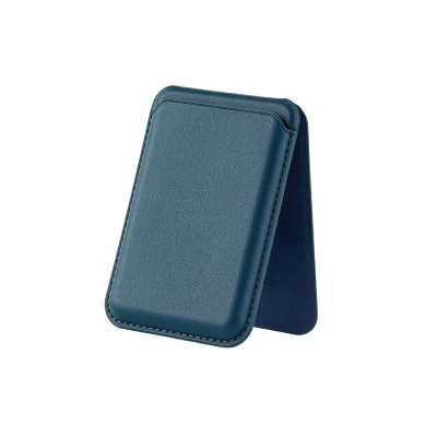 Bix TMW4 iPhone MagSafe Uyumlu Deri Cüzdan Manyetik Kartlık Standlı Katlanabilir Deniz Mavisi