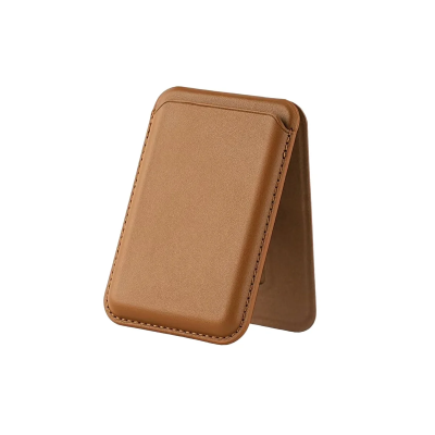 Bix TMW4 iPhone MagSafe Uyumlu Deri Cüzdan Manyetik Kartlık Standlı Katlanabilir Kahverengi