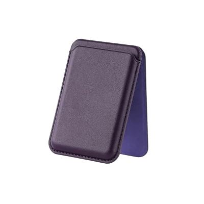 Bix TMW4 iPhone MagSafe Uyumlu Deri Cüzdan Manyetik Kartlık Standlı Katlanabilir Kiraz Moru