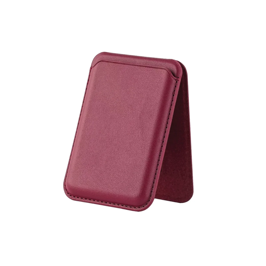 Bix TMW4 iPhone MagSafe Uyumlu Deri Cüzdan Manyetik Kartlık Standlı Katlanabilir Şarap Kırmızısı - 1