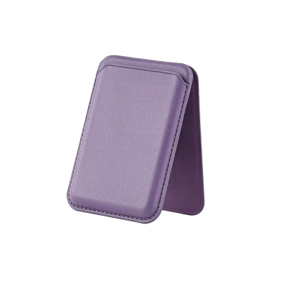 Bix TMW4 iPhone MagSafe Uyumlu Deri Cüzdan Manyetik Kartlık Standlı Katlanabilir Taro Moru 