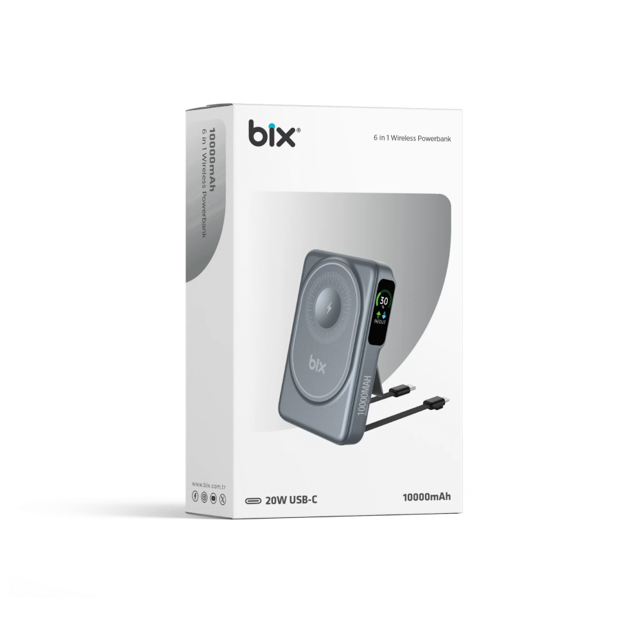 Bix TPB16 10000 mAh OLED Ekranlı Manyetik Kablosuz Powerbank 20W PD Hızlı Şarj ve 15W MagSafe Gri - 7