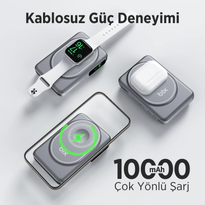 Bix TPB16 10000 mAh OLED Ekranlı Manyetik Kablosuz Powerbank 20W PD Hızlı Şarj ve 15W MagSafe Gri - 3