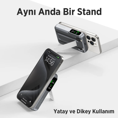 Bix TPB16 10000 mAh OLED Ekranlı Manyetik Kablosuz Powerbank 20W PD Hızlı Şarj ve 15W MagSafe Gri - 4