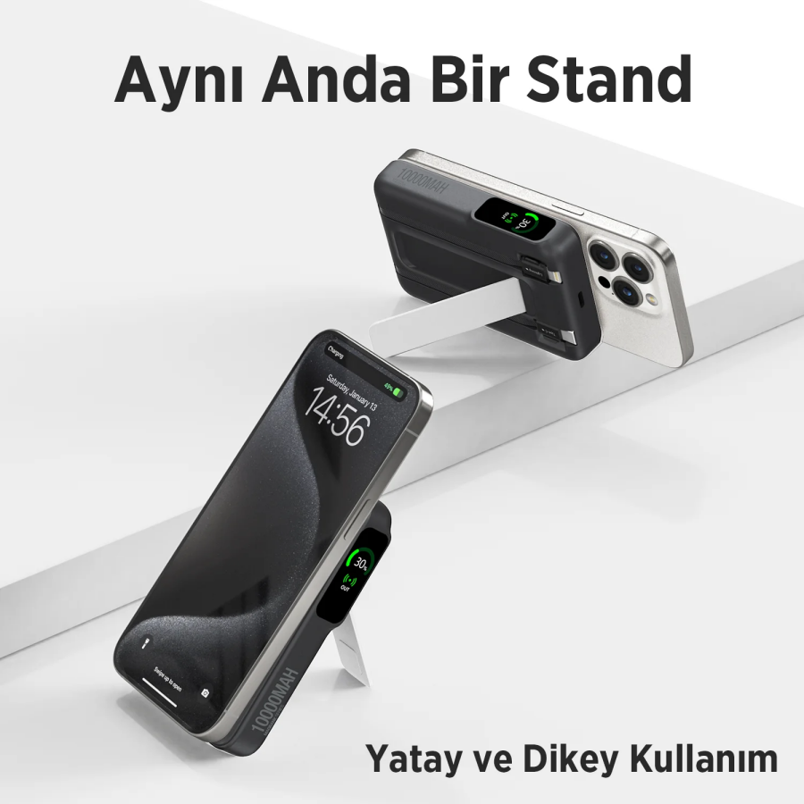 Bix TPB16 10000 mAh OLED Ekranlı Manyetik Kablosuz Powerbank 20W PD Hızlı Şarj ve 15W MagSafe Siyah - 5