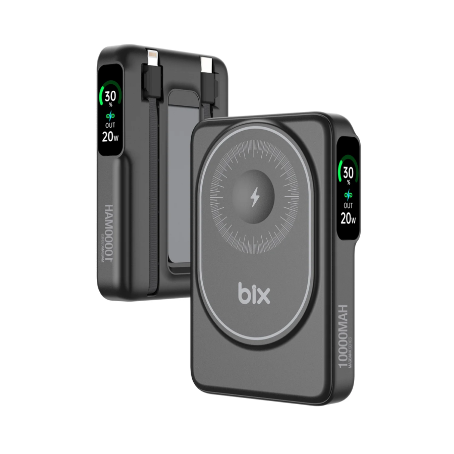 Bix TPB16 10000 mAh OLED Ekranlı Manyetik Kablosuz Powerbank 20W PD Hızlı Şarj ve 15W MagSafe Siyah - 2
