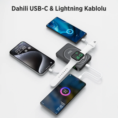 Bix TPB16 10000 mAh OLED Ekranlı Manyetik Kablosuz Powerbank 20W PD Hızlı Şarj ve 15W MagSafe Siyah - 7