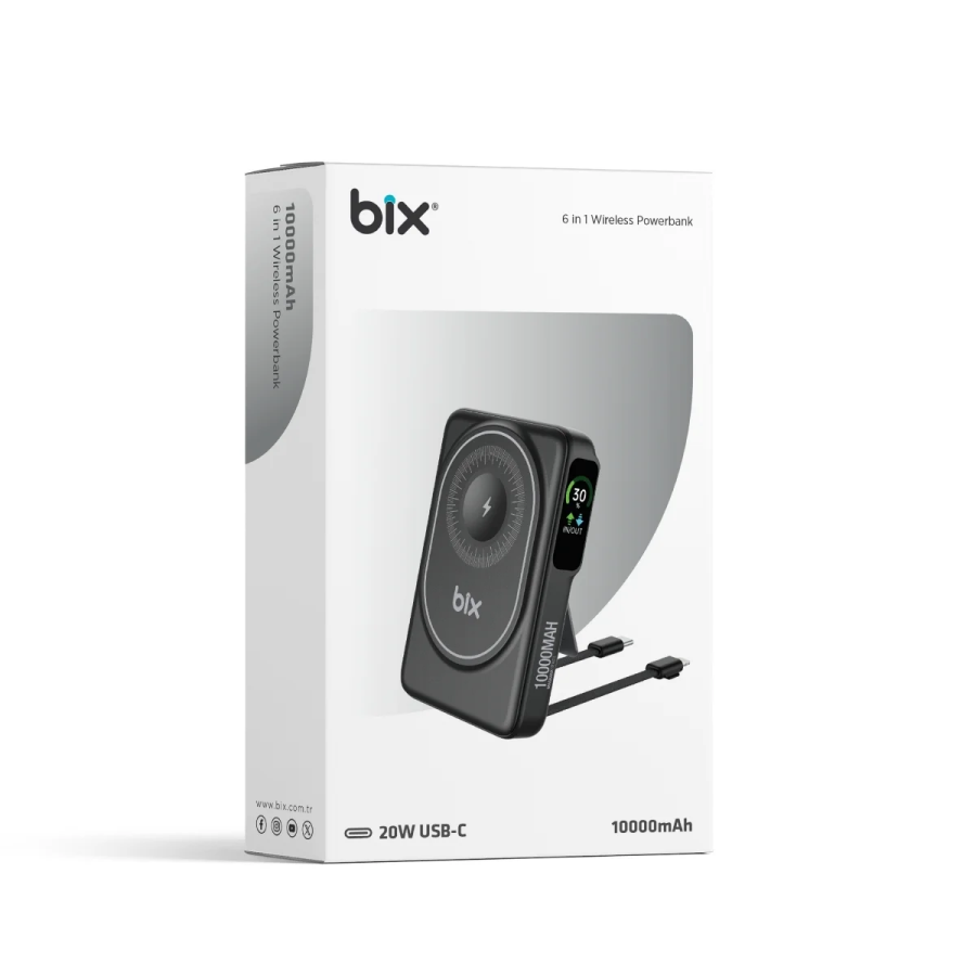 Bix TPB16 10000 mAh OLED Ekranlı Manyetik Kablosuz Powerbank 20W PD Hızlı Şarj ve 15W MagSafe Siyah - 8