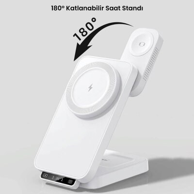 Bix TPS01 3’ü 1 15W Kablosuz Şarj Cihazı Telefon TWS Kulaklık Akıllı Saat Gece Işıklı Çok Fonksiyonlu Beyaz - 6