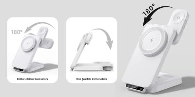 Bix TPS01 3’ü 1 15W Kablosuz Şarj Cihazı Telefon TWS Kulaklık Akıllı Saat Gece Işıklı Çok Fonksiyonlu Beyaz - 12