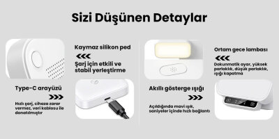 Bix TPS01 3’ü 1 15W Kablosuz Şarj Cihazı Telefon TWS Kulaklık Akıllı Saat Gece Işıklı Çok Fonksiyonlu Beyaz - 13