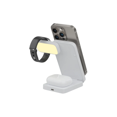 Bix TPS01 3’ü 1 15W Kablosuz Şarj Cihazı Telefon TWS Kulaklık Akıllı Saat Gece Işıklı Çok Fonksiyonlu Beyaz - 2