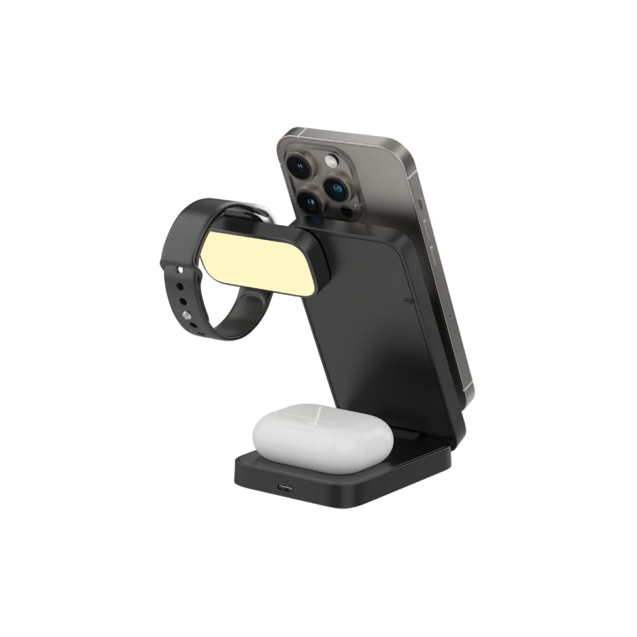 Bix TPS01 3’ü 1 15W Kablosuz Şarj Cihazı Telefon TWS Kulaklık Akıllı Saat Gece Işıklı Çok Fonksiyonlu Siyah - 2