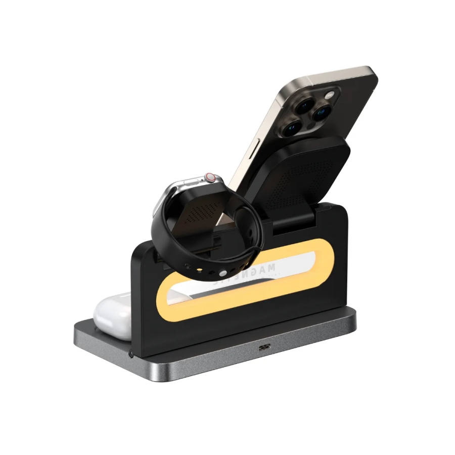 Bix TPS02 3’ü 1 15W Kablosuz Manyetik Şarj Standı Telefon TWS Kulaklık Akıllı Saat Gece Lambalı iPhone AirPods Apple Watch Uyumlu - 3