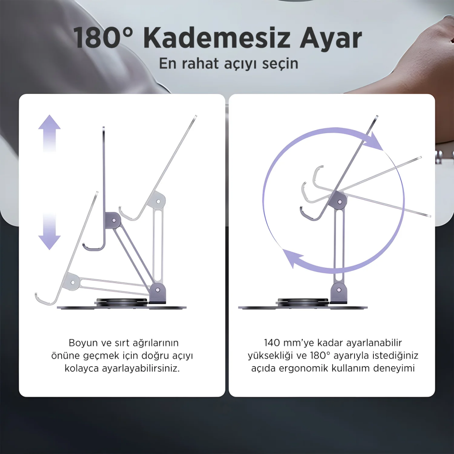 Bix TS01 Katlanabilir 360° Çok Açılı Yükseklik Ayarlı Metal Masaüstü Tablet iPad ve Telefon Standı Gri - 5