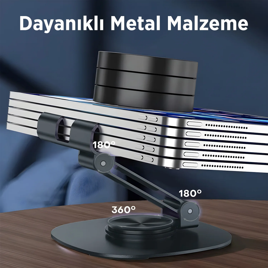 Bix TS01 Katlanabilir 360° Çok Açılı Yükseklik Ayarlı Metal Masaüstü Tablet iPad ve Telefon Standı Gri - 9