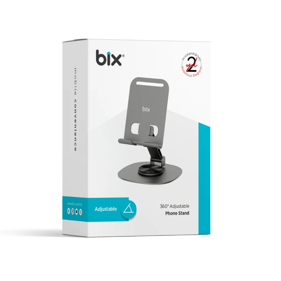 Bix TS01 Katlanabilir 360° Çok Açılı Yükseklik Ayarlı Metal Masaüstü Tablet iPad ve Telefon Standı Gri - 10