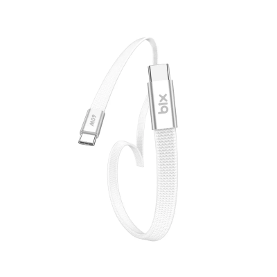 Bix TSC2CC Type-C to Type-C 3A 60W 480Mbps Örgülü ve Şeffaf Silikonlu Hızlı Şarj ve Data Kablosu 1 Metre Beyaz