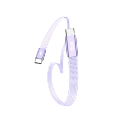 Bix TSC2CC Type-C to Type-C 3A 60W 480Mbps Örgülü ve Şeffaf Silikonlu Hızlı Şarj ve Data Kablosu 1 Metre Mor