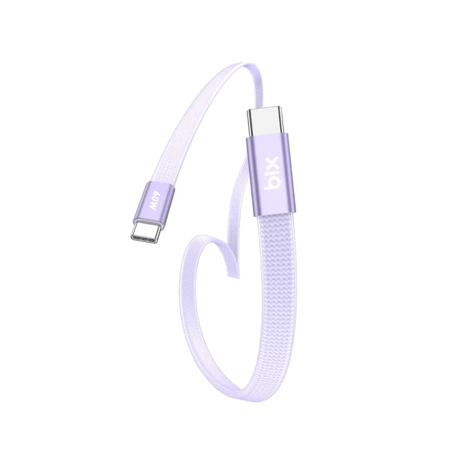 Bix TSC2CC Type-C to Type-C 3A 60W 480Mbps Örgülü ve Şeffaf Silikonlu Hızlı Şarj ve Data Kablosu 1 Metre Mor - 1