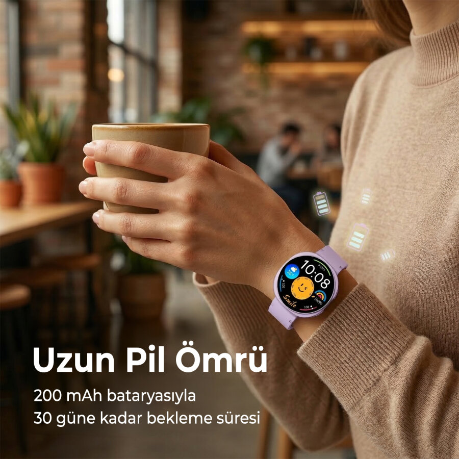 Bix TSW3 42mm Ultra İnce 1.32 inç AMOLED Ekran Bluetooth Aramalı Metal Çerçeve Nabız SpO2 Ölçer Akıllı Saat Mor - 7
