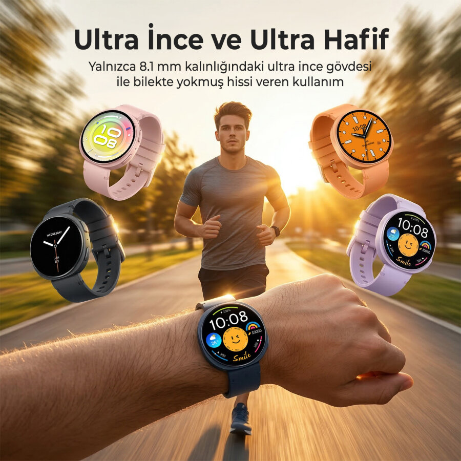 Bix TSW3 42mm Ultra İnce 1.32 inç AMOLED Ekran Bluetooth Aramalı Metal Çerçeve Nabız SpO2 Ölçer Akıllı Saat Siyah - 4