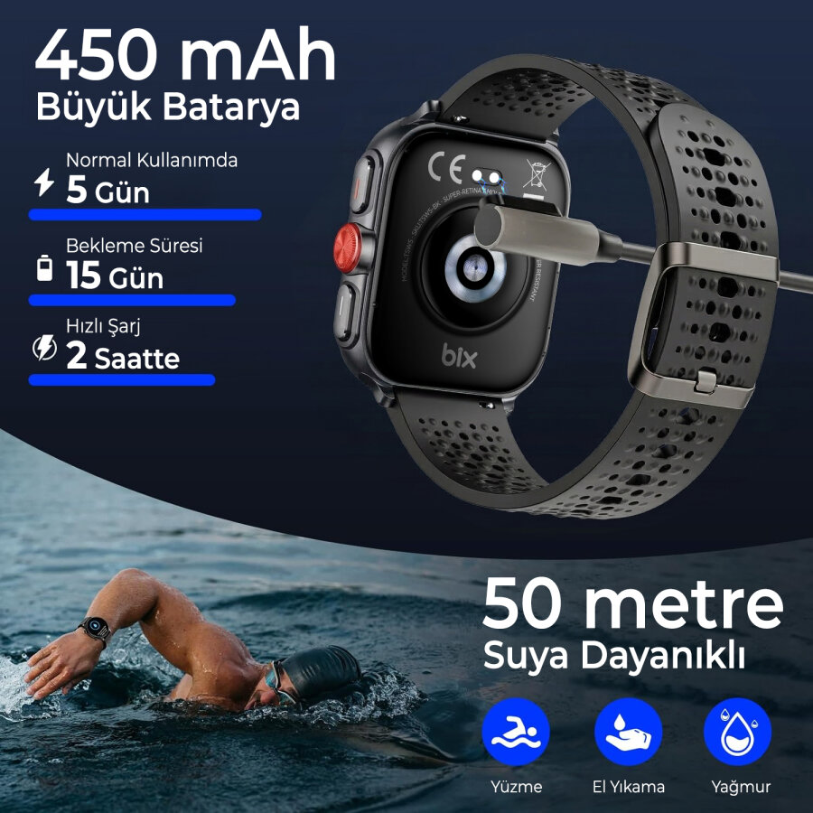 Bix TSW5 53mm 2.01 inç Super Retina AMOLED GPS AI Yapay Zeka Bluetooth Aramalı Nabız SpO2 Ölçer Akıllı Saat - 4