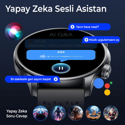 Bix TSW6 48mm 1.6 inç Super Retina AMOLED GPS AI Yapay Zeka Bluetooth Aramalı Nabız SpO2 Ölçer Akıllı Saat Siyah - 3