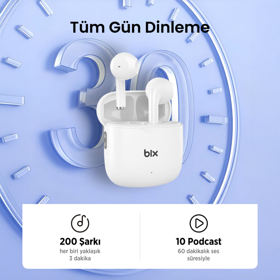 Bix TW11 Bluetooth 5.4 Kablosuz Kulak İçi Kulaklık Çift Mikrofon ENC Gürültü Engelleme Beyaz - 5