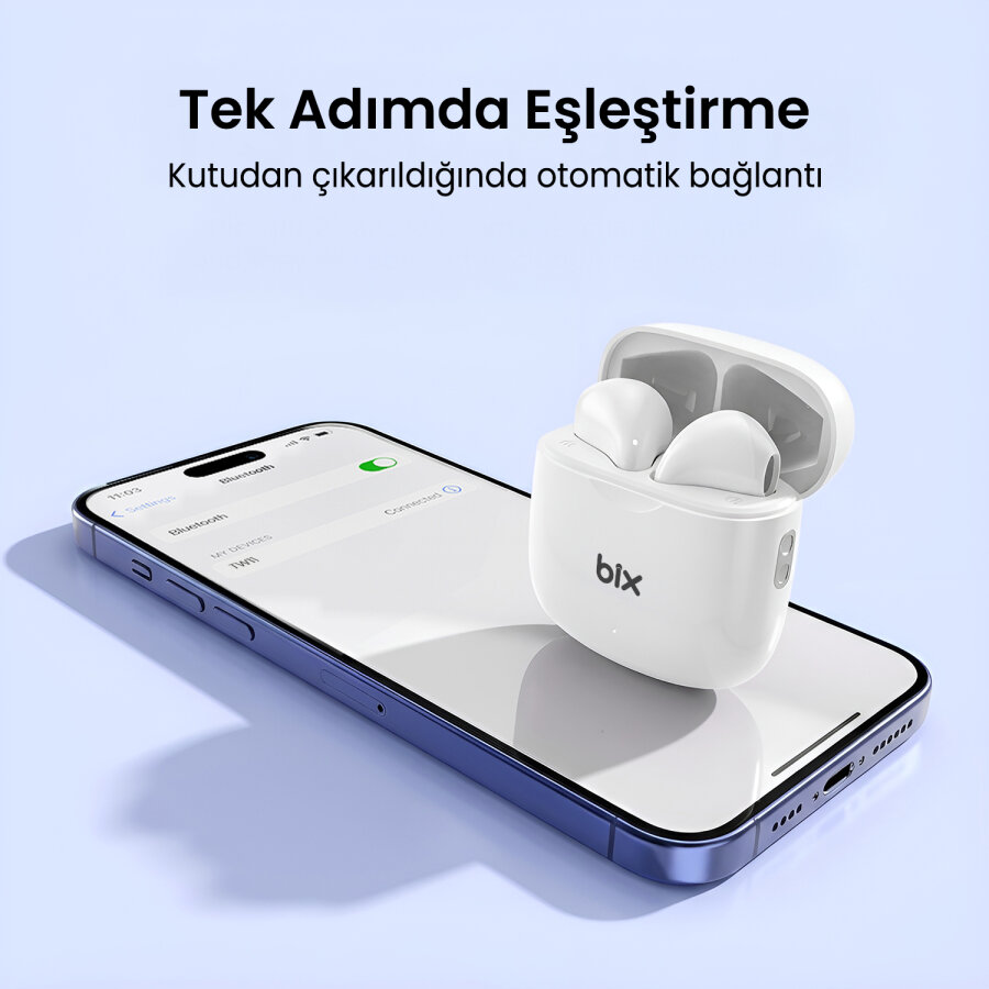 Bix TW11 Bluetooth 5.4 Kablosuz Kulak İçi Kulaklık Çift Mikrofon ENC Gürültü Engelleme Beyaz - 7
