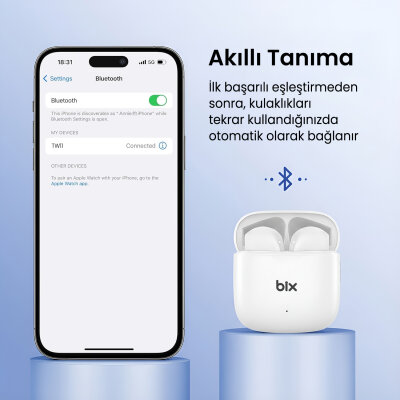 Bix TW11 Bluetooth 5.4 Kablosuz Kulak İçi Kulaklık Çift Mikrofon ENC Gürültü Engelleme Beyaz - 8