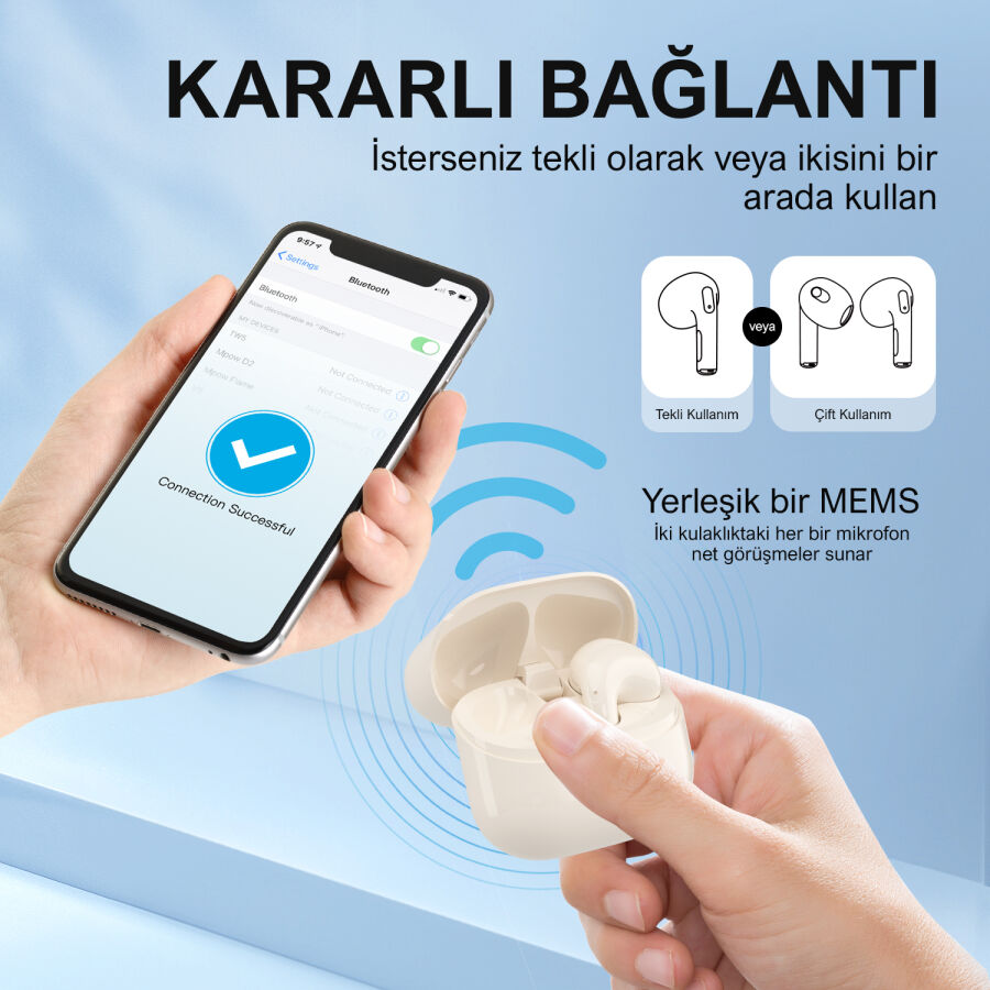 Bix TW5 Soundcraft Bluetooth 5.3 Çift Mikrofonlu TWS Kablosuz Kulak içi Kulaklık Bej - 5