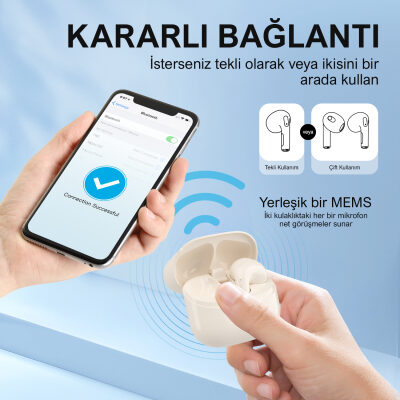 Bix TW5 Soundcraft Bluetooth 5.3 Çift Mikrofonlu TWS Kablosuz Kulak içi Kulaklık Bej - 5