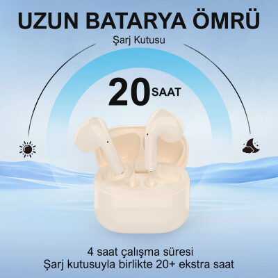 Bix TW5 Soundcraft Bluetooth 5.3 Çift Mikrofonlu TWS Kablosuz Kulak içi Kulaklık Bej - 6