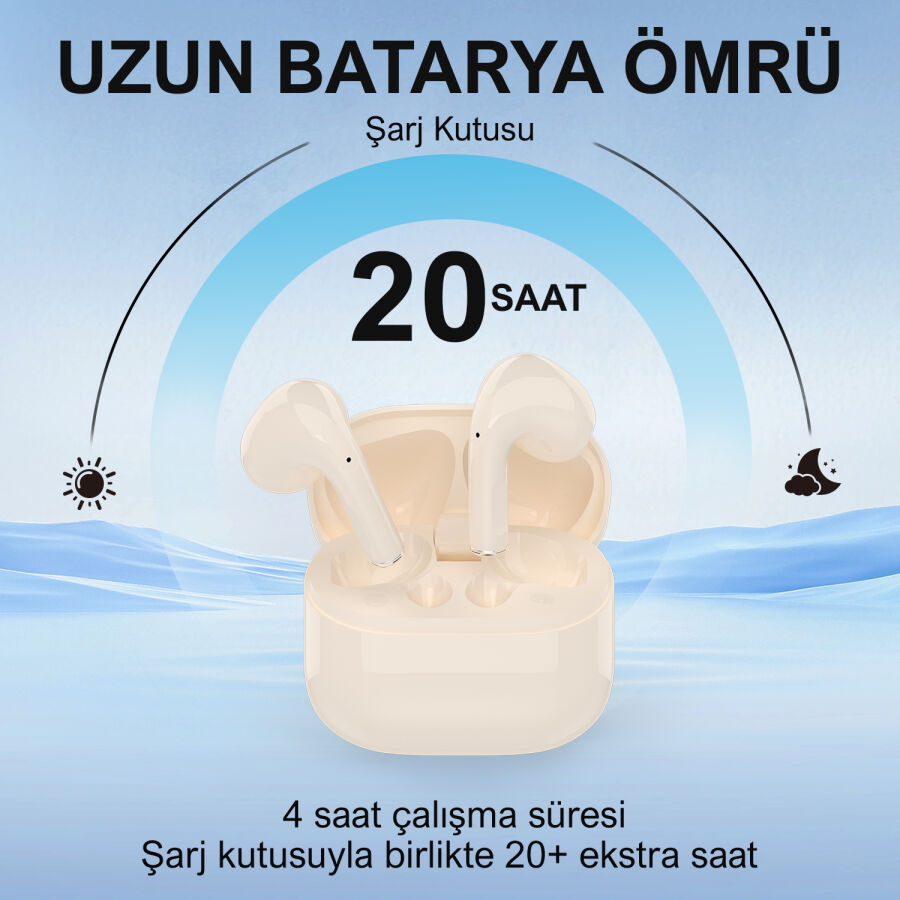 Bix TW5 Soundcraft Bluetooth 5.3 Çift Mikrofonlu TWS Kablosuz Kulak içi Kulaklık Bej - 6