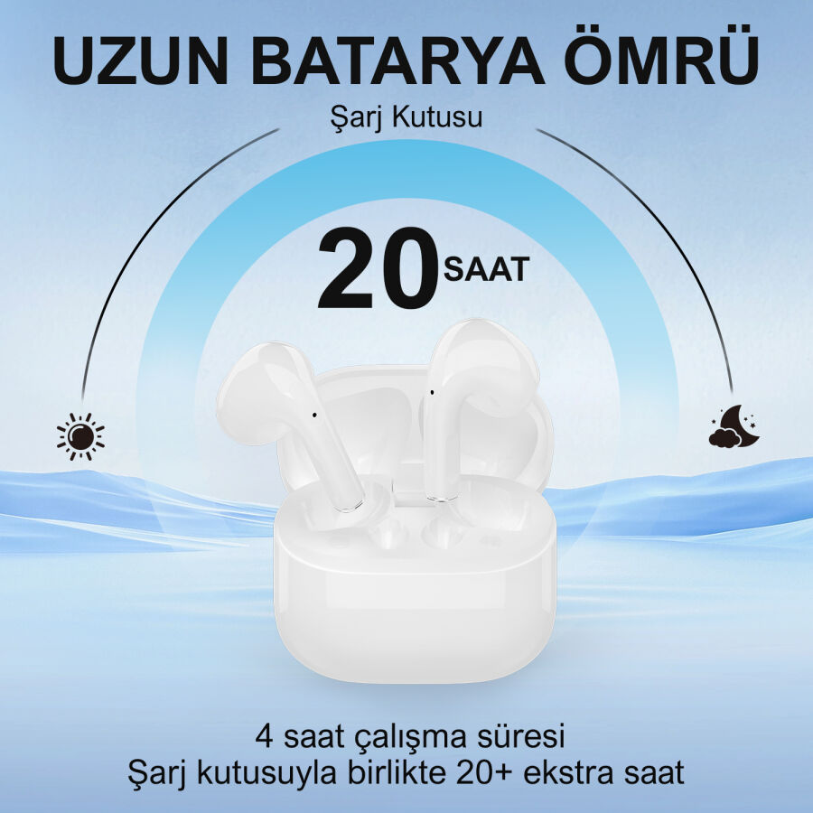 Bix TW5 Soundcraft Bluetooth 5.3 Çift Mikrofonlu TWS Kablosuz Kulak içi Kulaklık Beyaz - 3