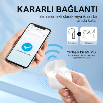 Bix TW5 Soundcraft Bluetooth 5.3 Çift Mikrofonlu TWS Kablosuz Kulak içi Kulaklık Beyaz - 6