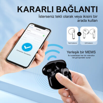 Bix TW5 Soundcraft Bluetooth 5.3 Çift Mikrofonlu TWS Kablosuz Kulak içi Kulaklık Siyah - 3