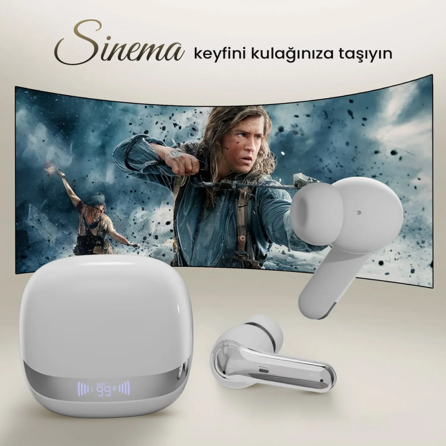 Bix TWX Soundcraft TWS Bluetooth 5.4 Kulak İçi Kulaklık Beyaz ANC ENC Gürültü Engelleme Dijital LED Ekranlı Beyaz - 3