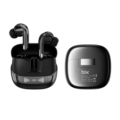 Bix TWX Soundcraft TWS Bluetooth 5.4 Kulak İçi Kulaklık Beyaz ANC ENC Gürültü Engelleme Dijital LED Ekranlı Siyah