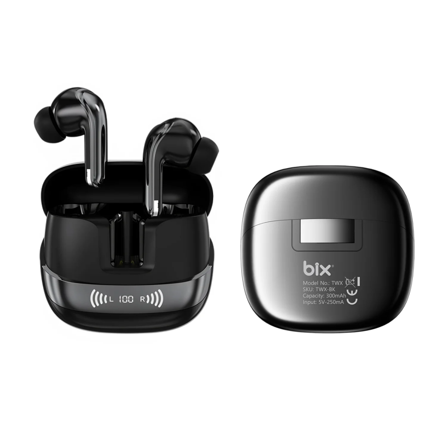 Bix TWX Soundcraft TWS Bluetooth 5.4 Kulak İçi Kulaklık Beyaz ANC ENC Gürültü Engelleme Dijital LED Ekranlı Siyah - 1