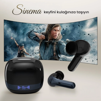 Bix TWX Soundcraft TWS Bluetooth 5.4 Kulak İçi Kulaklık Beyaz ANC ENC Gürültü Engelleme Dijital LED Ekranlı Siyah - 5