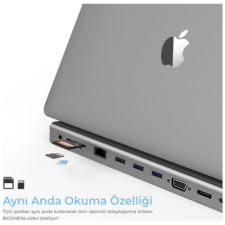 Bix Type-C HDMI VGA DP Ethernet Kart Okuyucu USB Dönüştürücü - 5